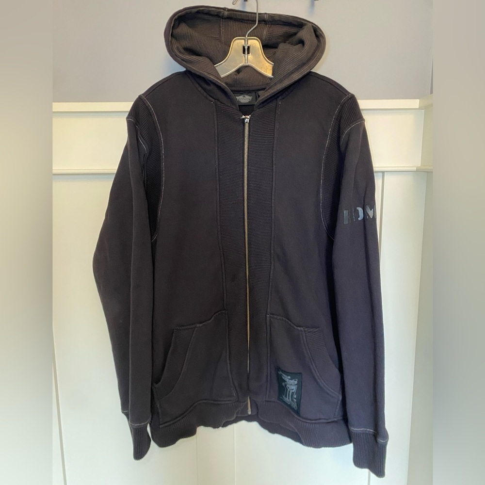 Vintage Harley Davidson #1 ribbed panelled zip-up hoodie